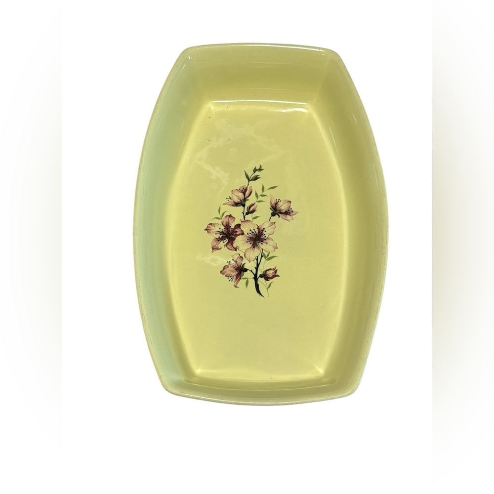 Vintage Pozzani Yellow Rectangular Casserole Dish Floral Design Heavy Durable